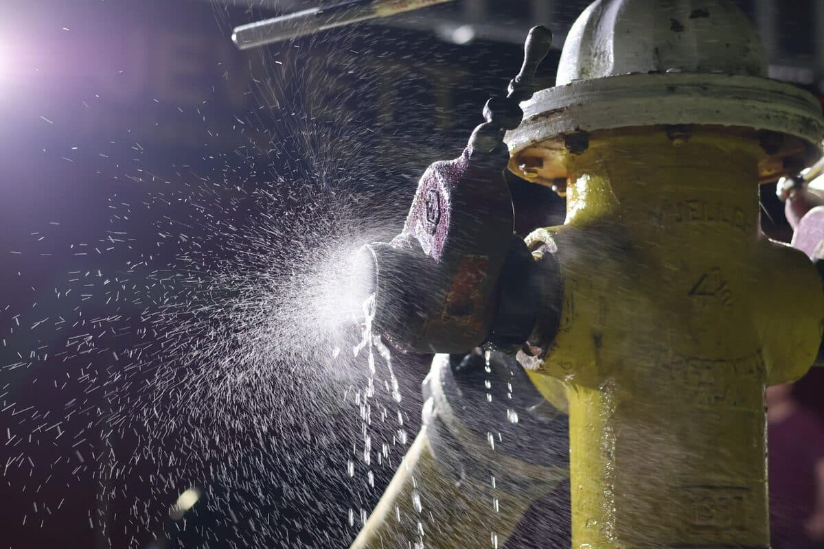 Fire hydrant flowing during department operations